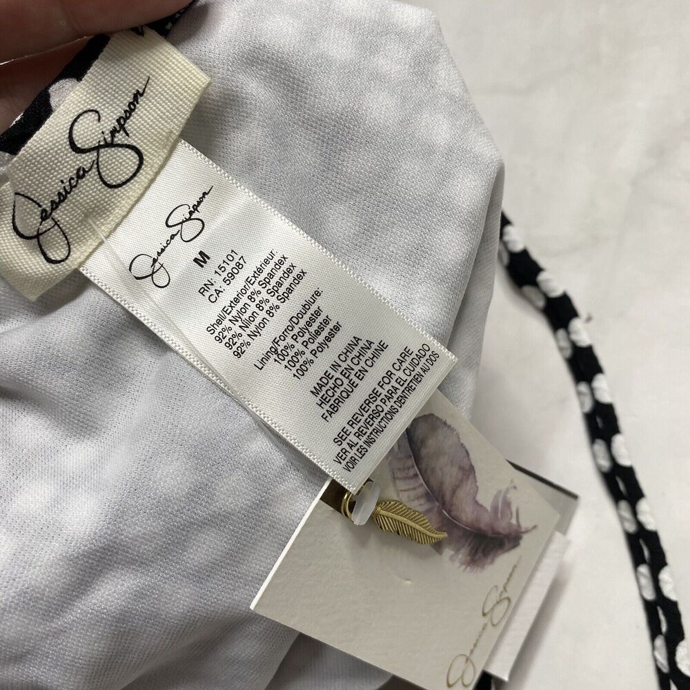 Jessica Simpson Scalloped Edge V-Wire One-Piece M Medium Black White Dot New - Picture 7 of 7